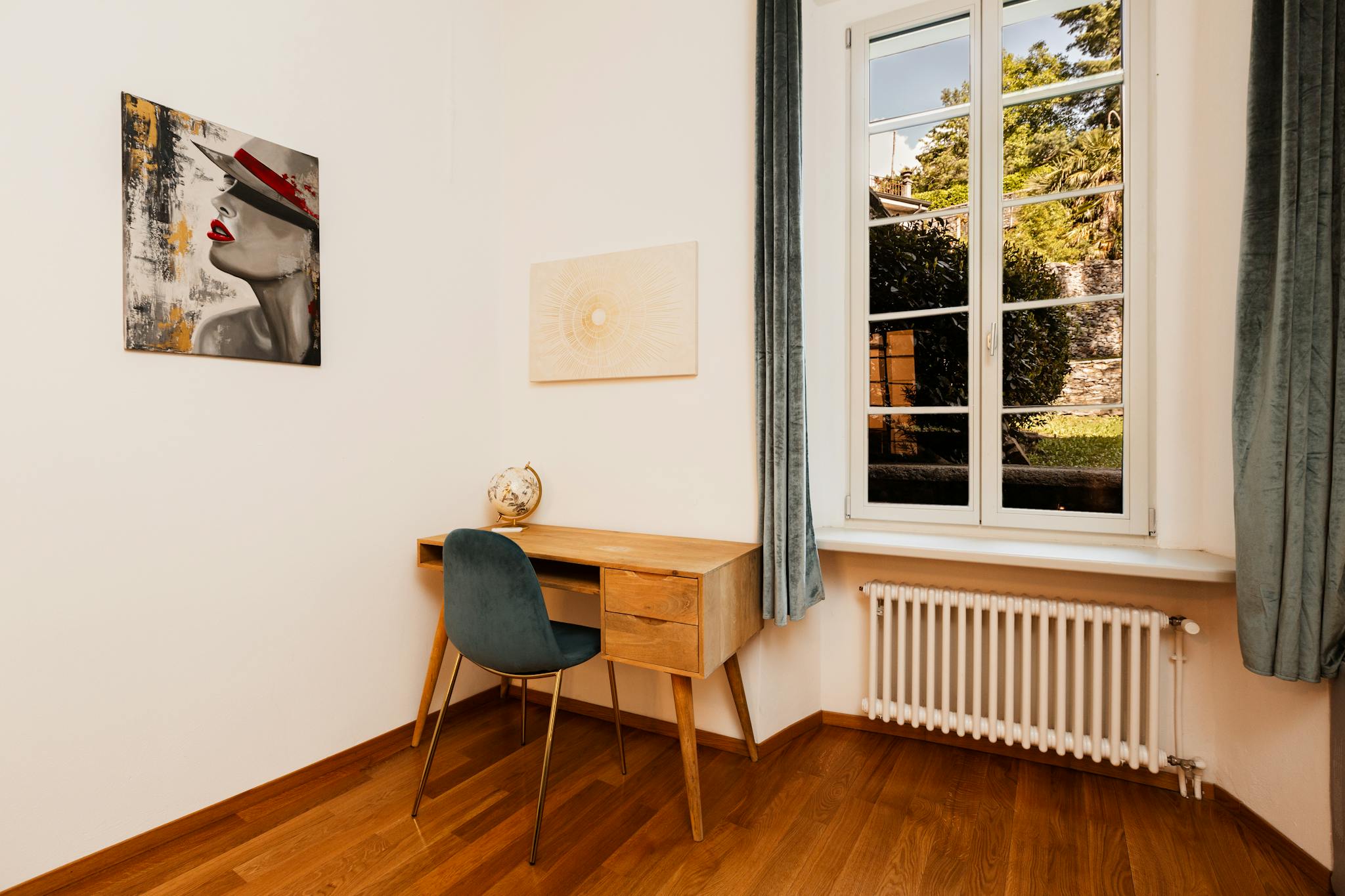 a small desk and chair in a